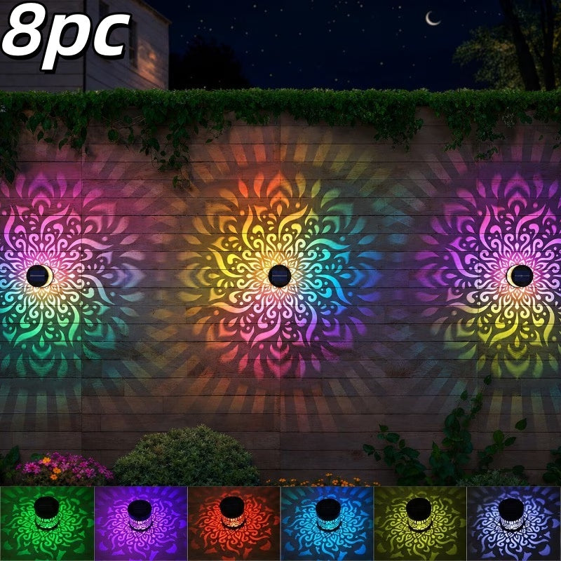 Solar Fence Lights 7-Color Mandala Pattern Projection view 1