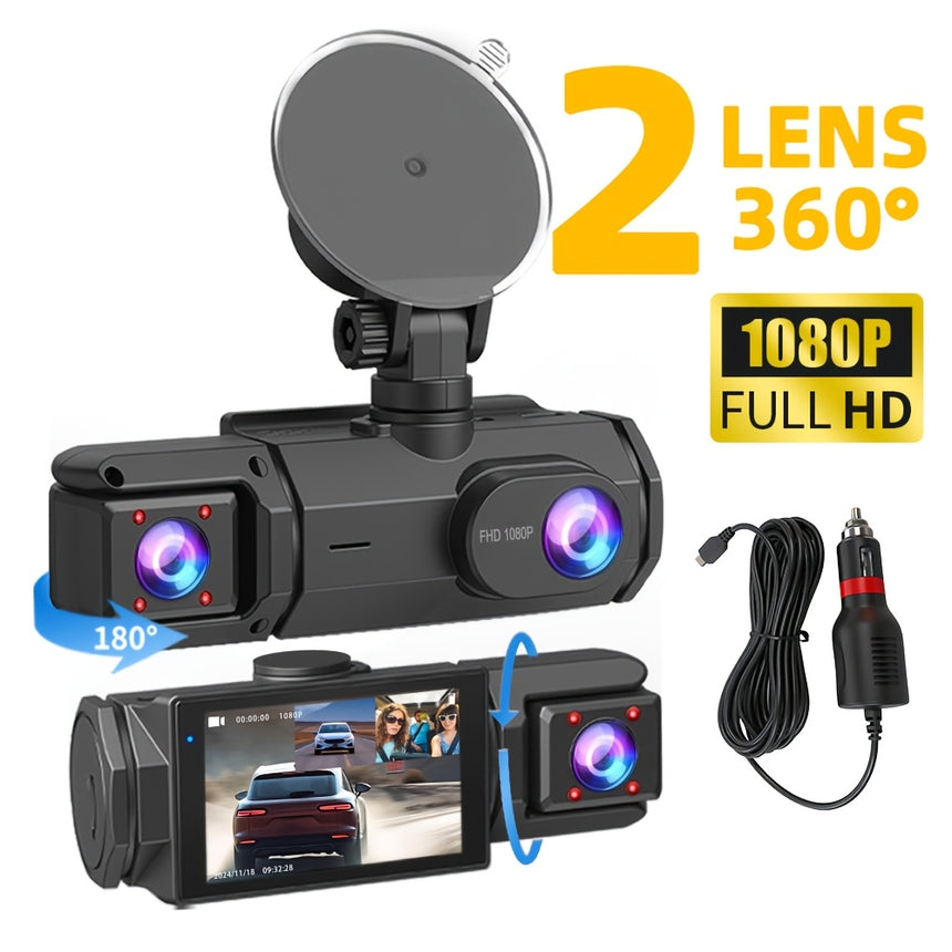 1080P HD front and cabin dual-camera dash cam with 2-inch IPS screen