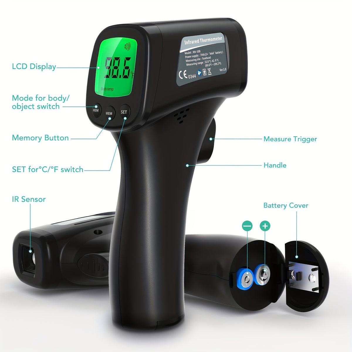 3-in-1 Non-Contact Digital Forehead Thermometer view 3