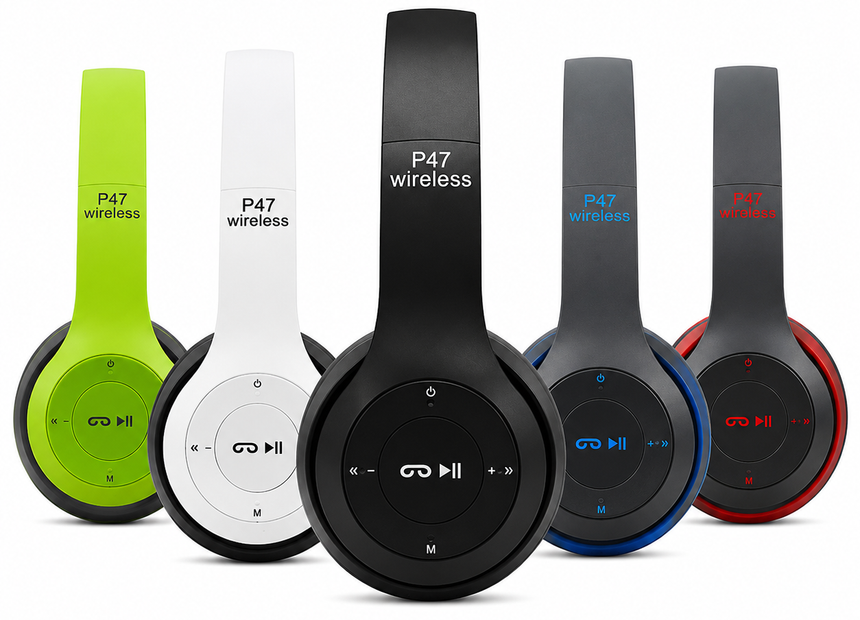 tamACX® P47 Wireless Bluetooth Headphones – Deep Bass, Built-In Mic, AUX, FM Radio & TF Card Support