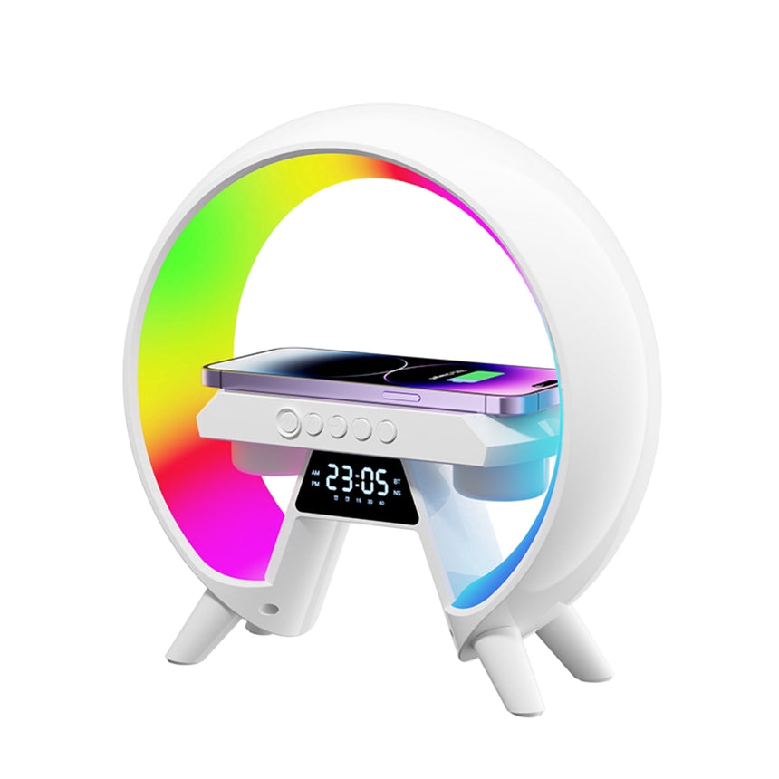 Wadan LED Table Lamp Wireless Fast Charger Bluetooth Speaker Alarm Clock White