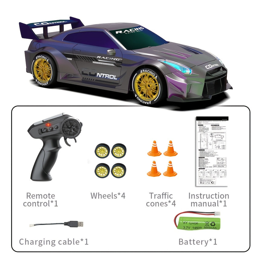 2.4G Remote Control Drift Car Purple 4WD LED Lights view 1