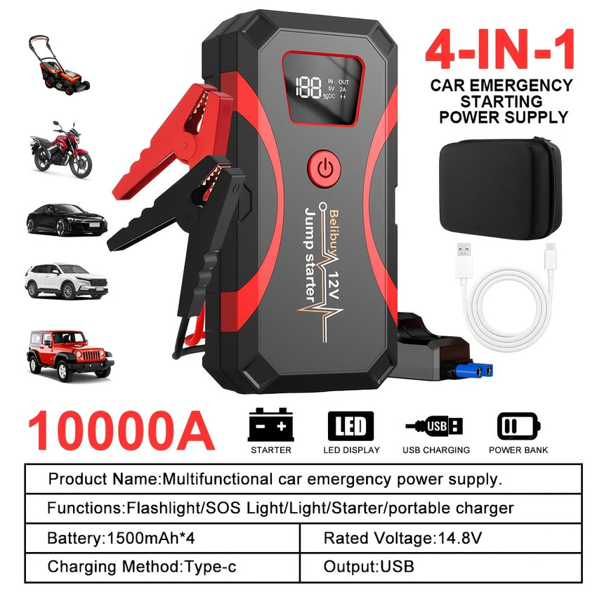 Portable Car Jump Starter Power Bank 10000A Peak LCD Screen view 1