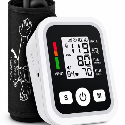 Upper Arm Blood Pressure Monitor, Large Backlit Display, Voice Reports, Hypertension Alerts, 2x99 Memory, Adjustable Cuff — Portable BP Machine for Daily Household Use