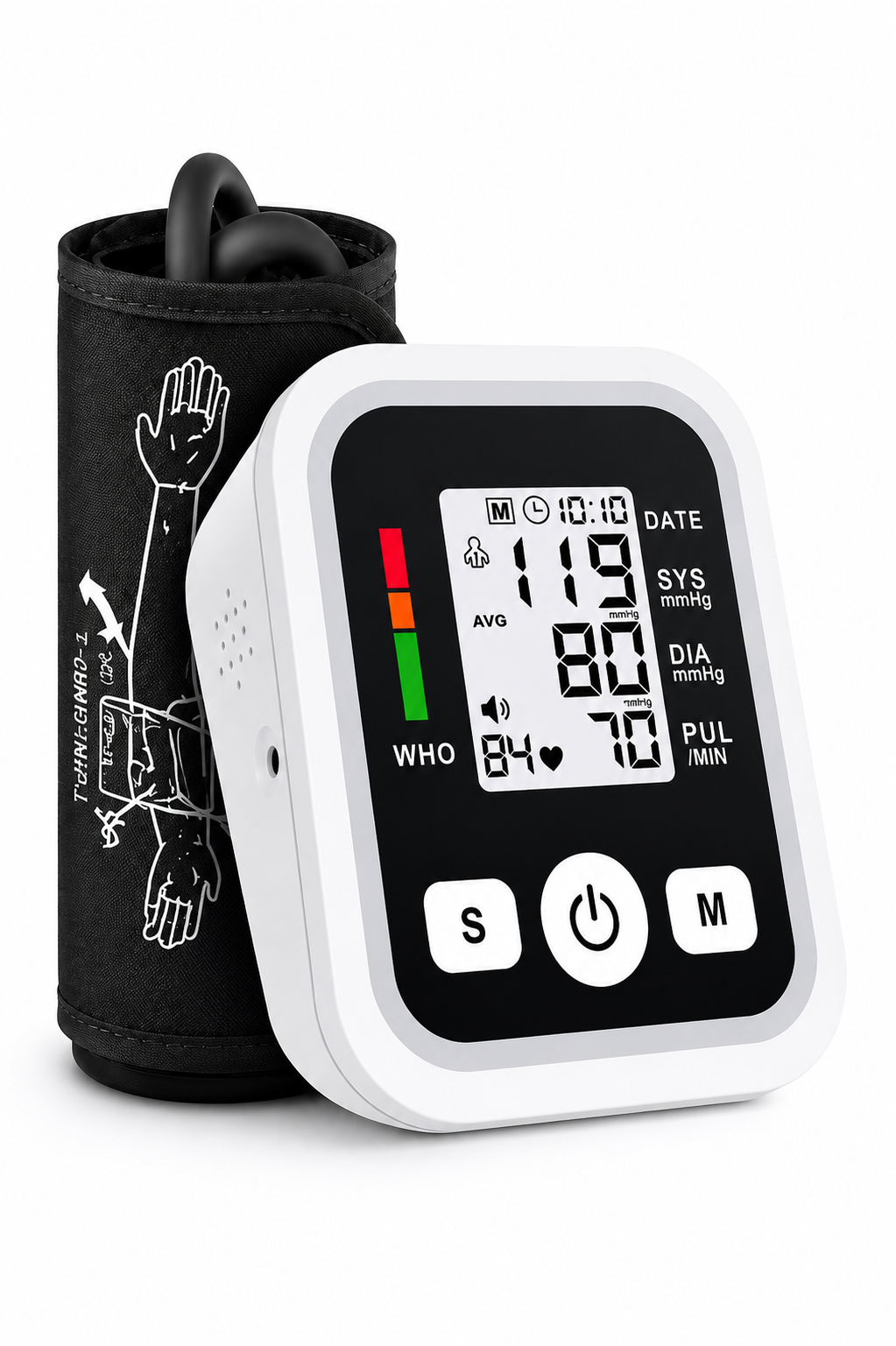Upper Arm Blood Pressure Monitor, Large Backlit Display, Voice Reports, Hypertension Alerts, 2x99 Memory, Adjustable Cuff — Portable BP Machine for Daily Household Use