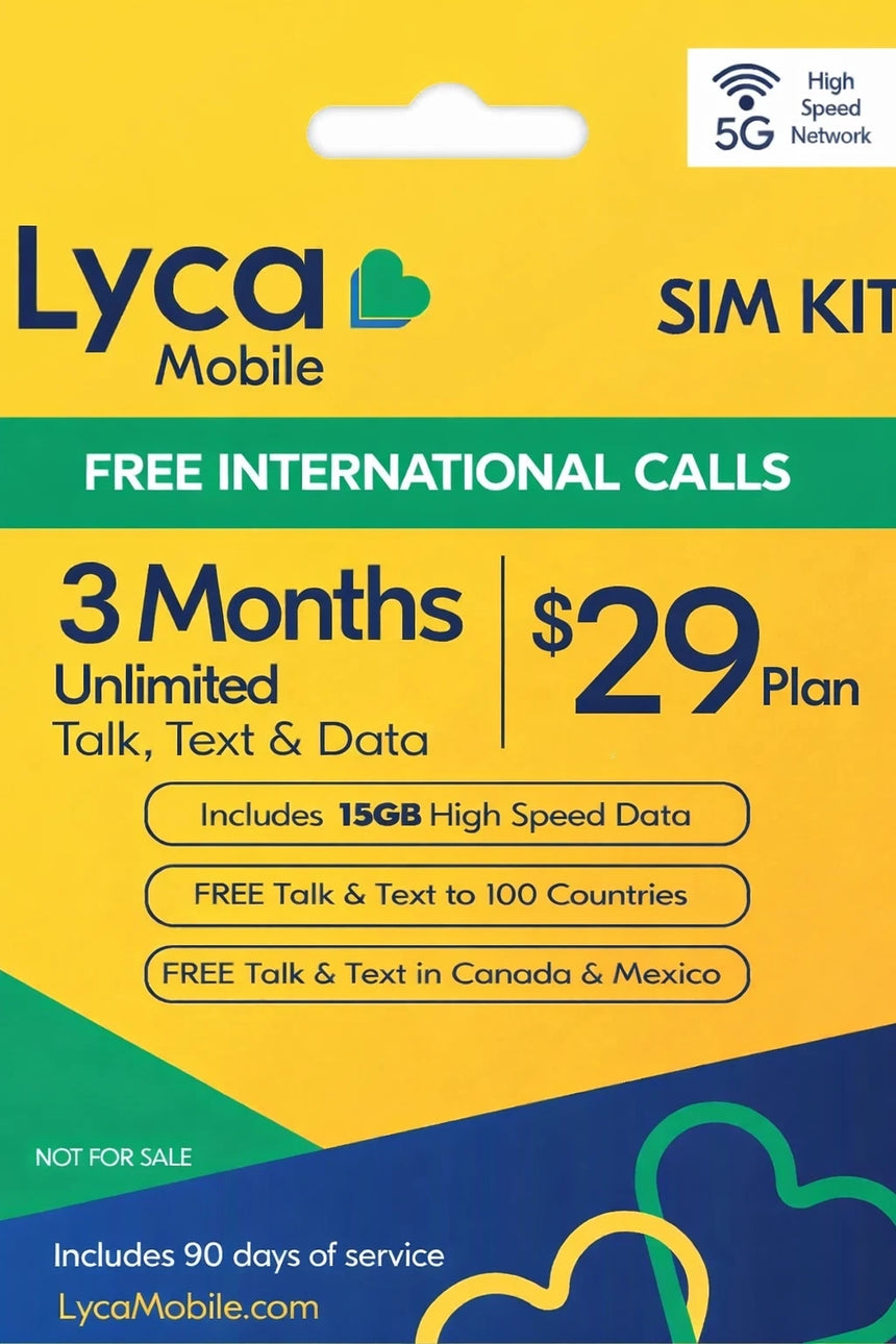 Lyca Mobile SIM Kit 3 Months $29 Plan Unlimited Talk Text 15GB/Month 5G