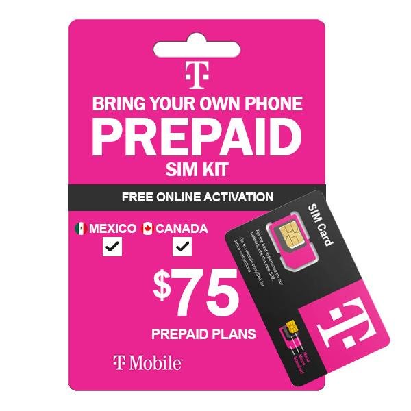 T Mobile Prepaid $75 Mexico & Canada Plan Sim Starter Kit